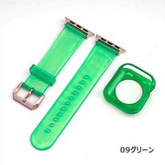 【セット_12色】 透明 ゼリー カラー ケース + バンドセット Applewatch専用 apple watch バンド givgiv 38mm/40mm/41mm用 09グリーン(バンド+ケース)