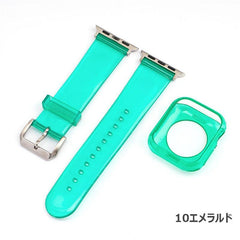 【セット_12色】 透明 ゼリー カラー ケース + バンドセット Applewatch専用 apple watch バンド givgiv 38mm/40mm/41mm用 10エメラルド(バンド+ケース)