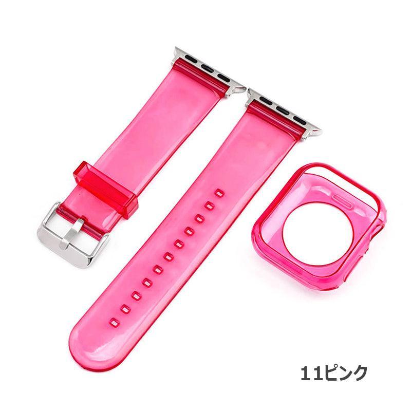 【セット_12色】 透明 ゼリー カラー ケース + バンドセット Applewatch専用 apple watch バンド givgiv 38mm/40mm/41mm用 11ピンク(バンド+ケース)