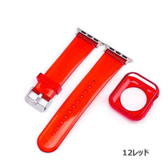 【セット_12色】 透明 ゼリー カラー ケース + バンドセット Applewatch専用 apple watch バンド givgiv 38mm/40mm/41mm用 12レッド(バンド+ケース)