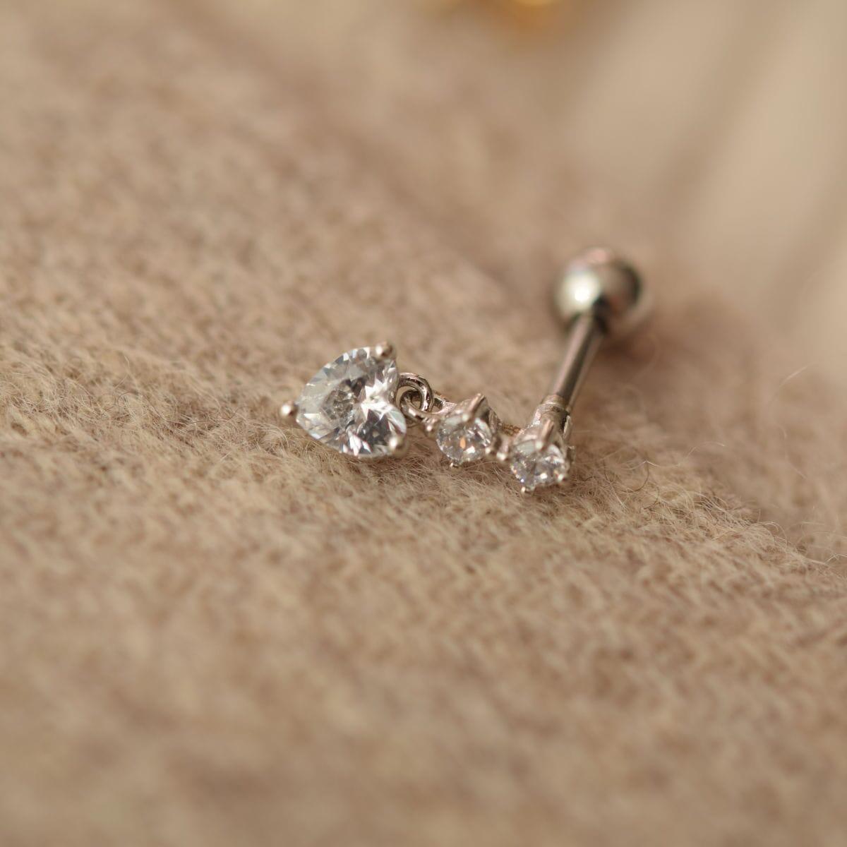 シンプル ハートキュービック ドロップ ピアッシング Piercing 10000won