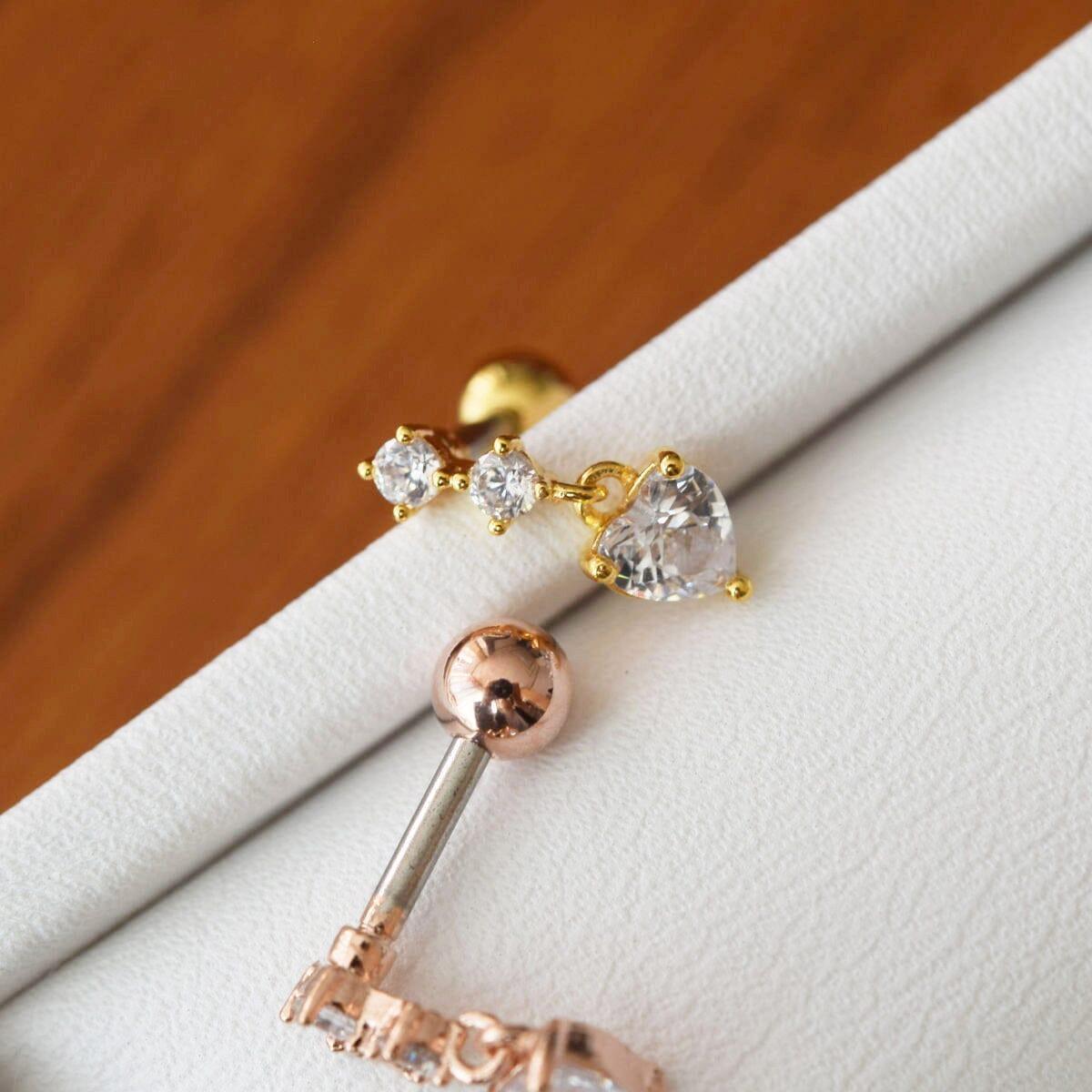 シンプル ハートキュービック ドロップ ピアッシング Piercing 10000won