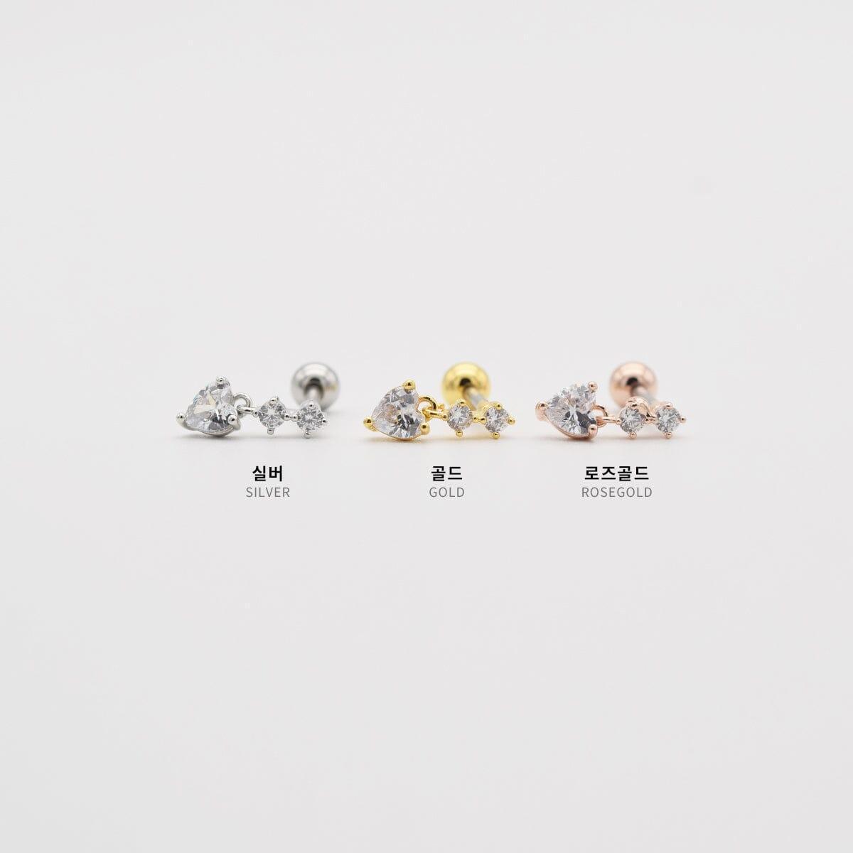 シンプル ハートキュービック ドロップ ピアッシング Piercing 10000won