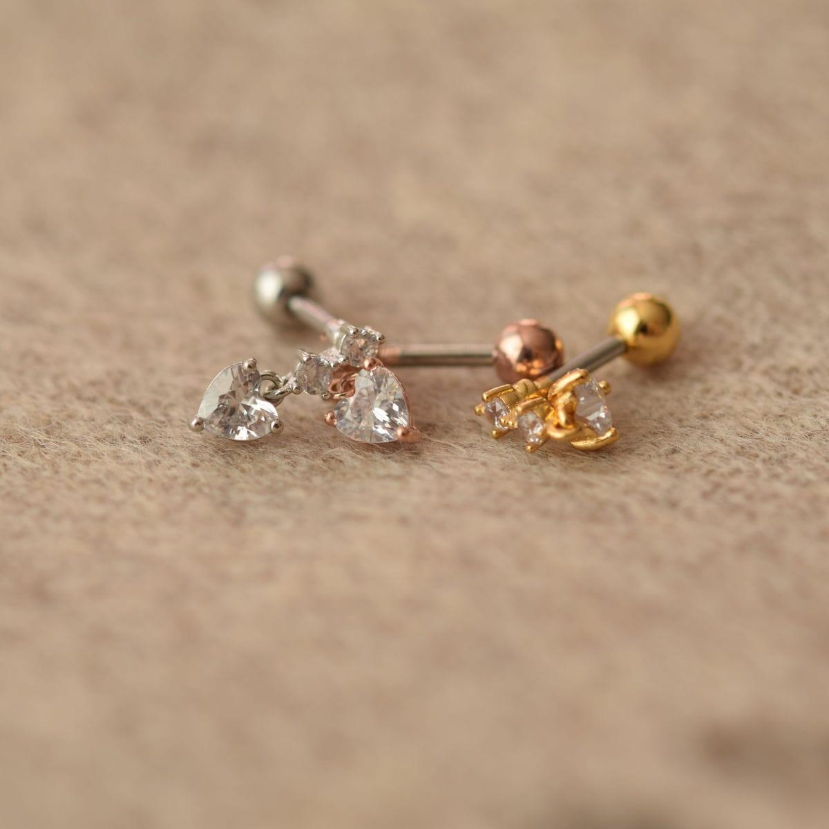 シンプル ハートキュービック ドロップ ピアッシング Piercing 10000won