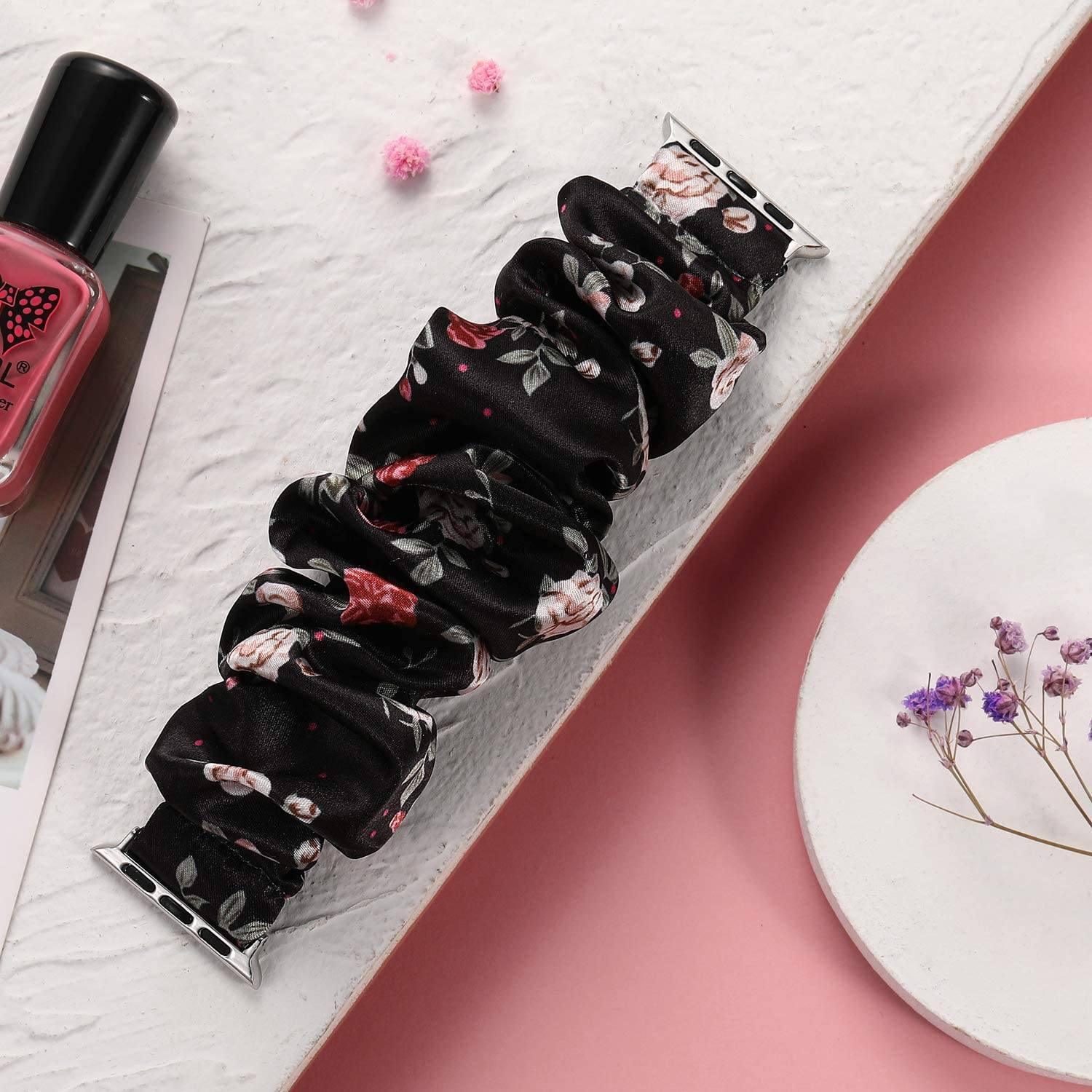 シュシュ ナイロンソロループ (Black red flower) apple watch バンド givgiv