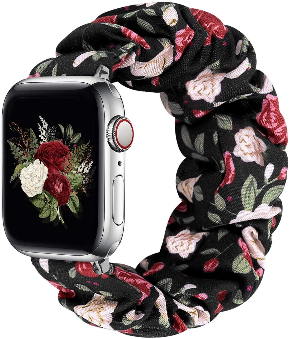 シュシュ ナイロンソロループ (Black red flower) apple watch バンド givgiv