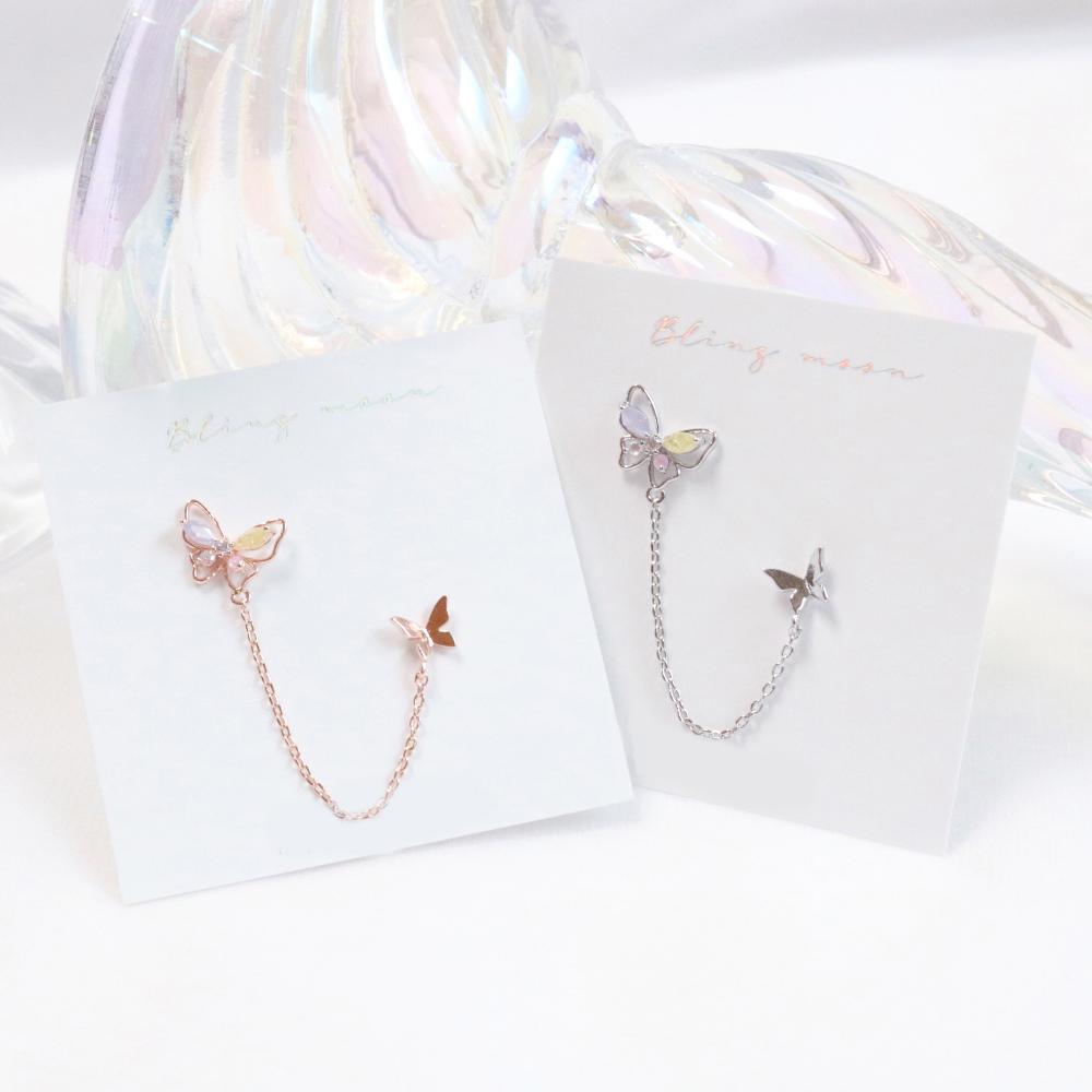 Spring Butterfly Two pin ピアス Earrings bling moon