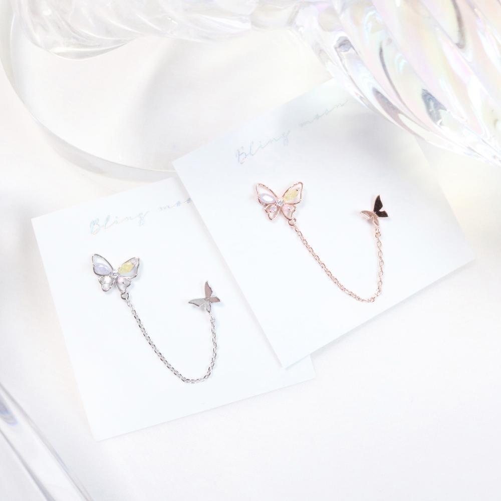 Spring Butterfly Two pin ピアス Earrings bling moon