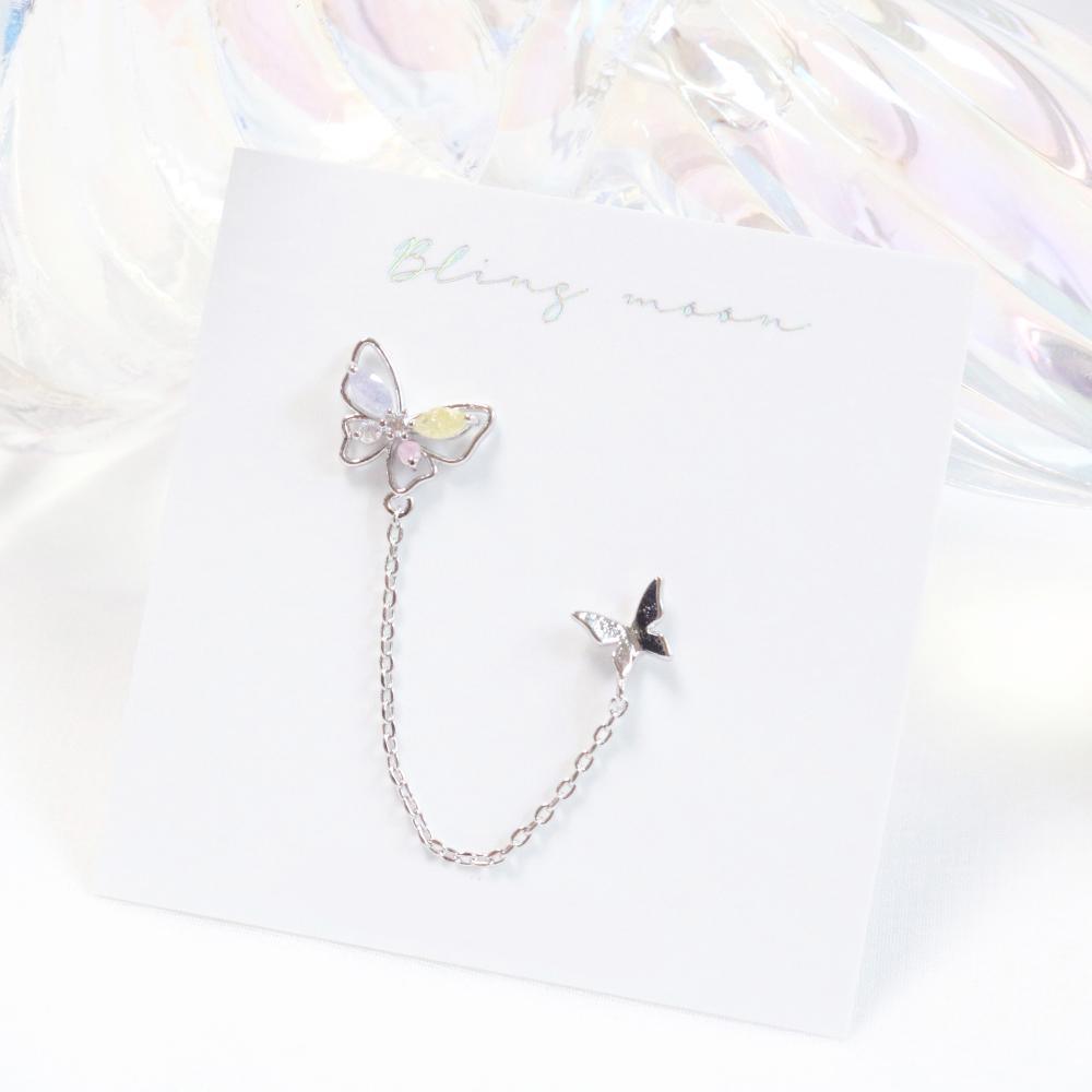 Spring Butterfly Two pin ピアス Earrings bling moon