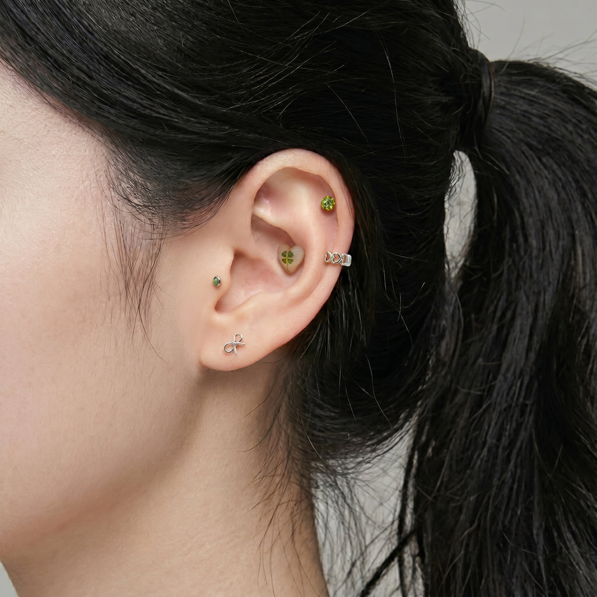 [Set of 5] [Surgical] Lucky Four Leaf Clover 16G Body Piercing Back Piercing Cartilage Piercing 