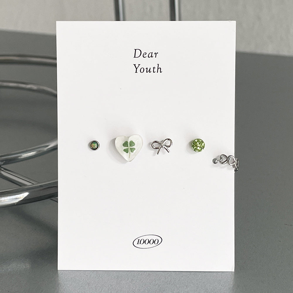 [Set of 5] [Surgical] Lucky Four Leaf Clover 16G Body Piercing Back Piercing Cartilage Piercing 