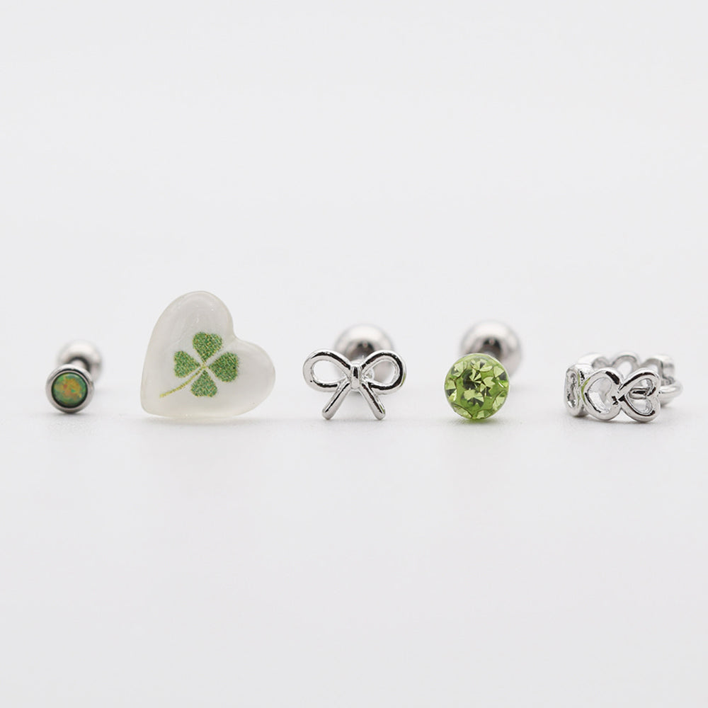 [Set of 5] [Surgical] Lucky Four Leaf Clover 16G Body Piercing Back Piercing Cartilage Piercing 