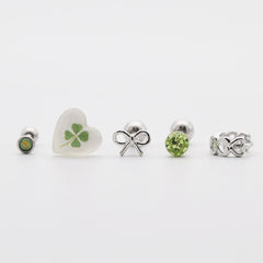[Set of 5] [Surgical] Lucky Four Leaf Clover 16G Body Piercing Back Piercing Cartilage Piercing 