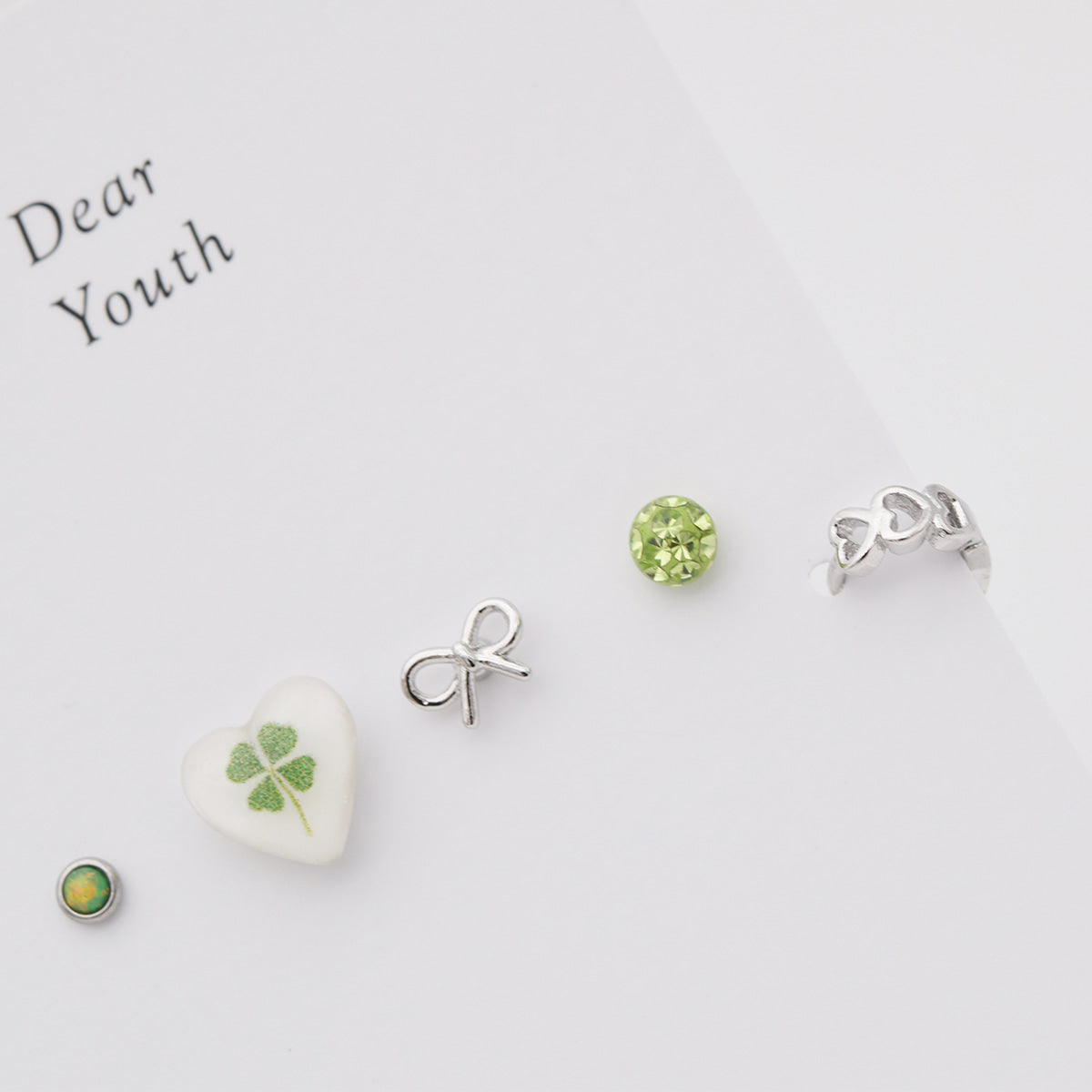 [Set of 5] [Surgical] Lucky Four Leaf Clover 16G Body Piercing Back Piercing Cartilage Piercing 