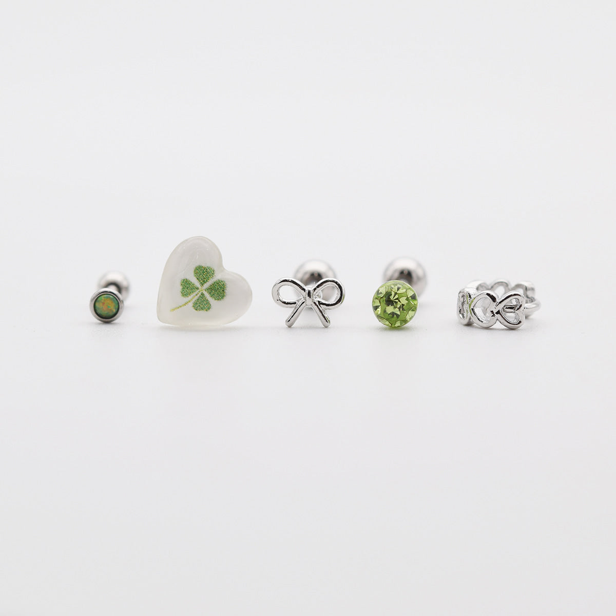 [Set of 5] [Surgical] Lucky Four Leaf Clover 16G Body Piercing Back Piercing Cartilage Piercing 