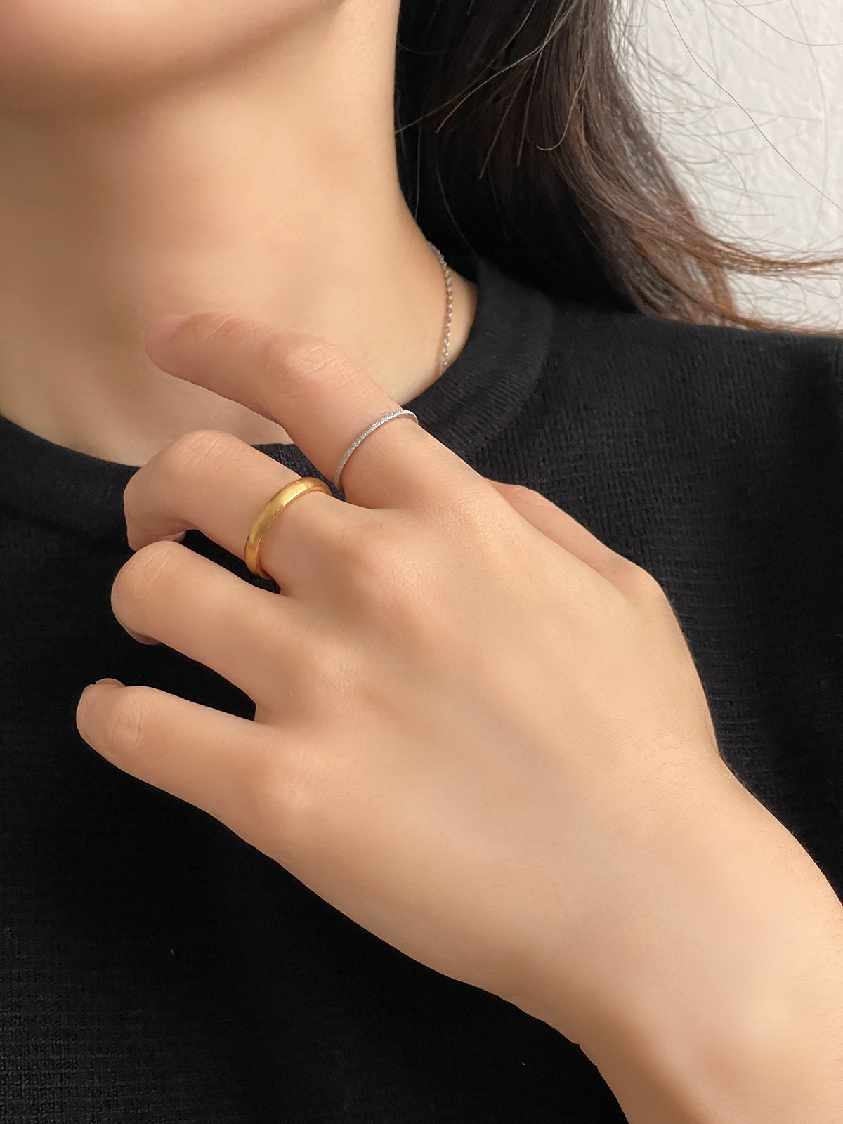 サージカル 1mm パール サンディングリング 極細 シンプル 重ね付け 指輪