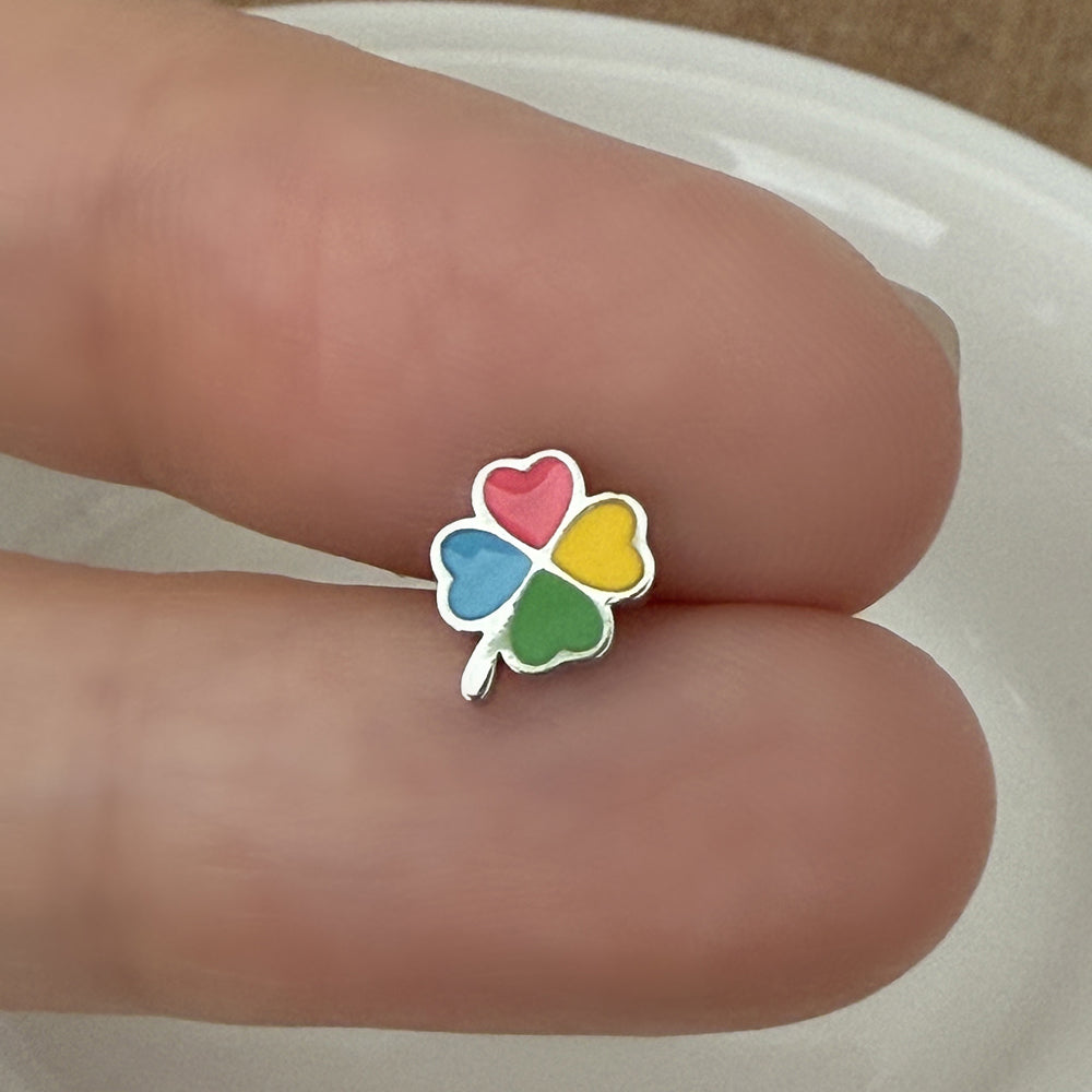 [サージカル]レインボー 虹色 ハートクローバー ピアス 16G ボディピアス
