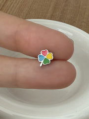 [サージカル]レインボー 虹色 ハートクローバー ピアス 16G ボディピアス