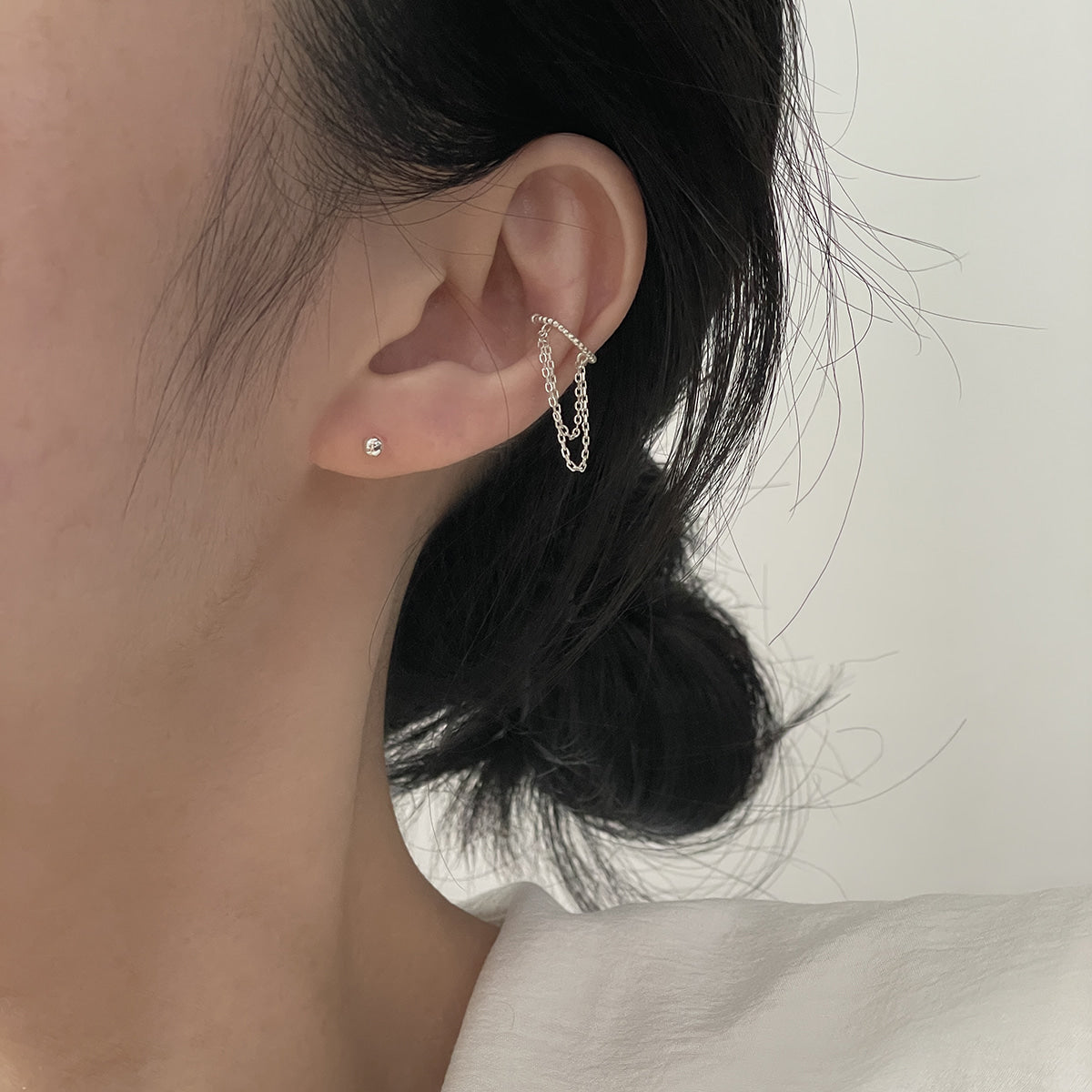 [925 Silver]ツインチェーンイヤーカフ (2Type) ノンホールピアス