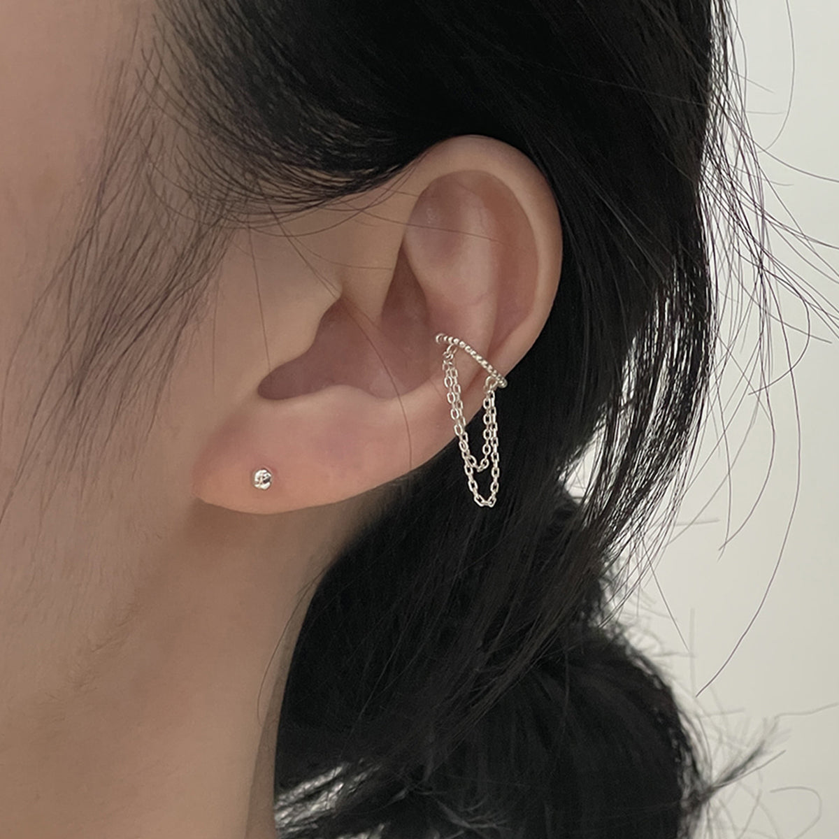 [925 Silver]ツインチェーンイヤーカフ (2Type) ノンホールピアス