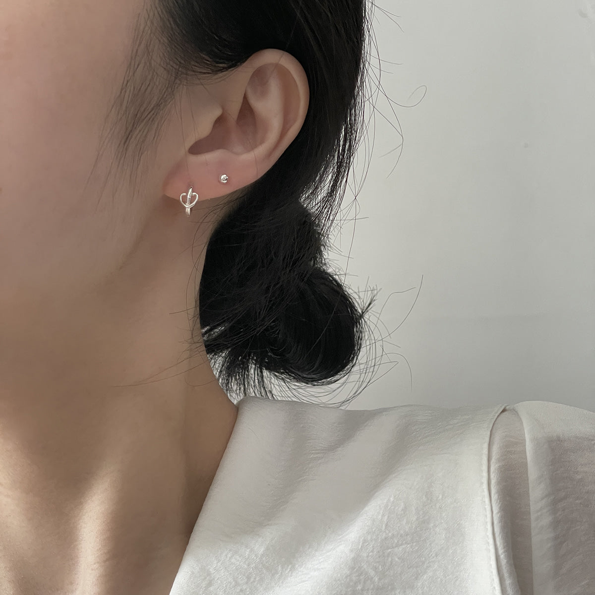 [925 Silver]ハートライン ワンタッチリングピアス