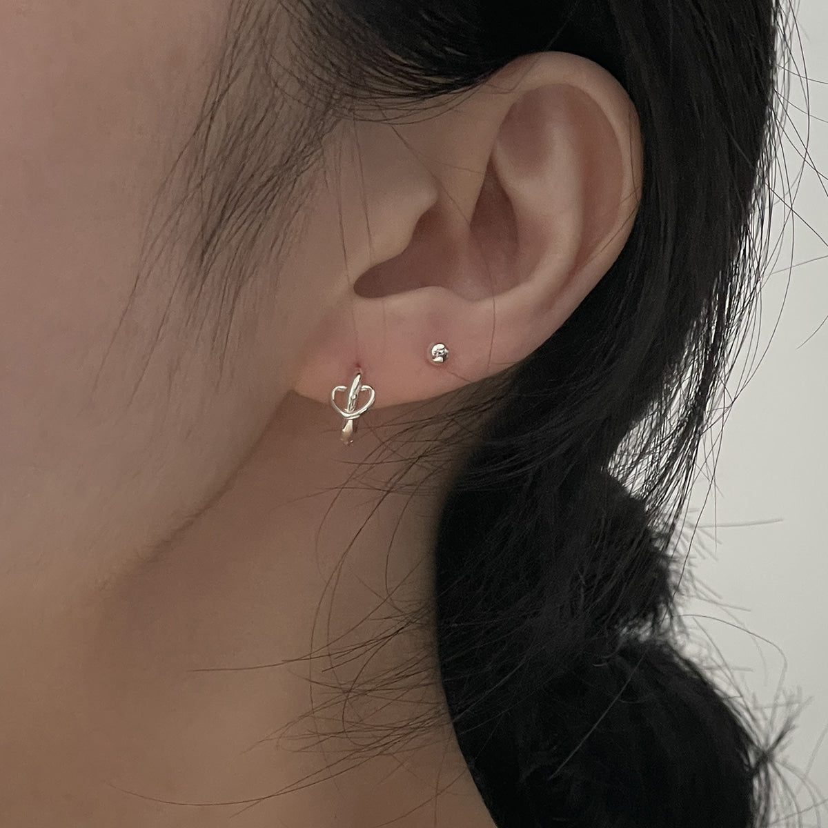 [925 Silver]ハートライン ワンタッチリングピアス