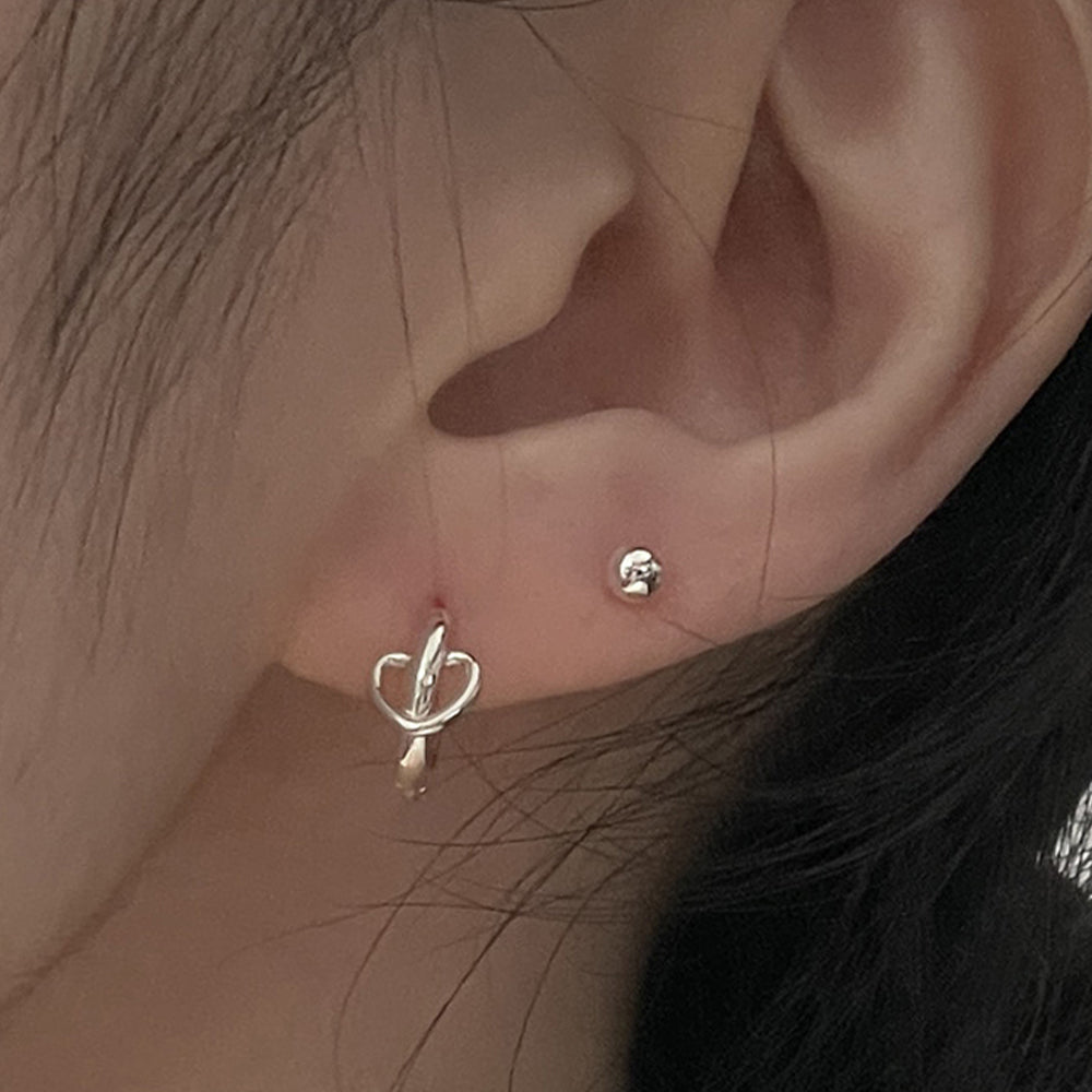 [925 Silver]ハートライン ワンタッチリングピアス