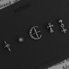 [5個セット][サージカル]アンティーク ムーンクロスピアスセット16G ボディピアス 三日月 スター