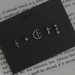 [5個セット][サージカル]アンティーク ムーンクロスピアスセット16G ボディピアス 三日月 スター