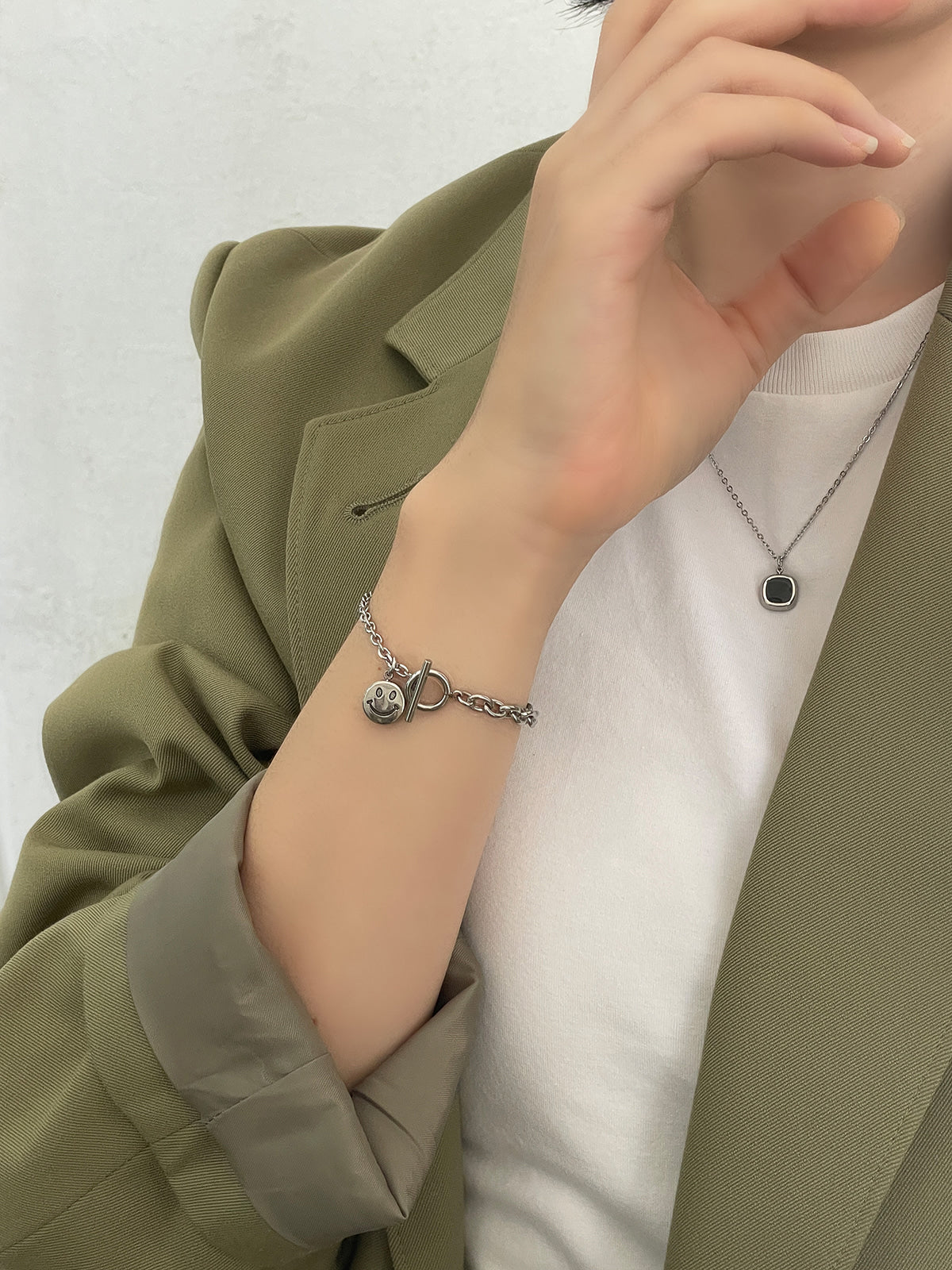 [全サージカル]アンバランススマイルチェーンブレスレット リンクチェーン