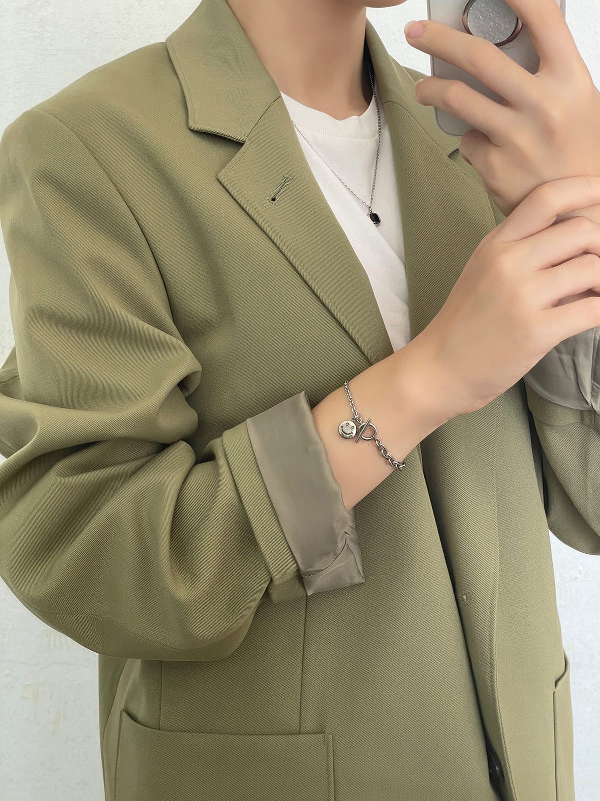 [全サージカル]アンバランススマイルチェーンブレスレット リンクチェーン