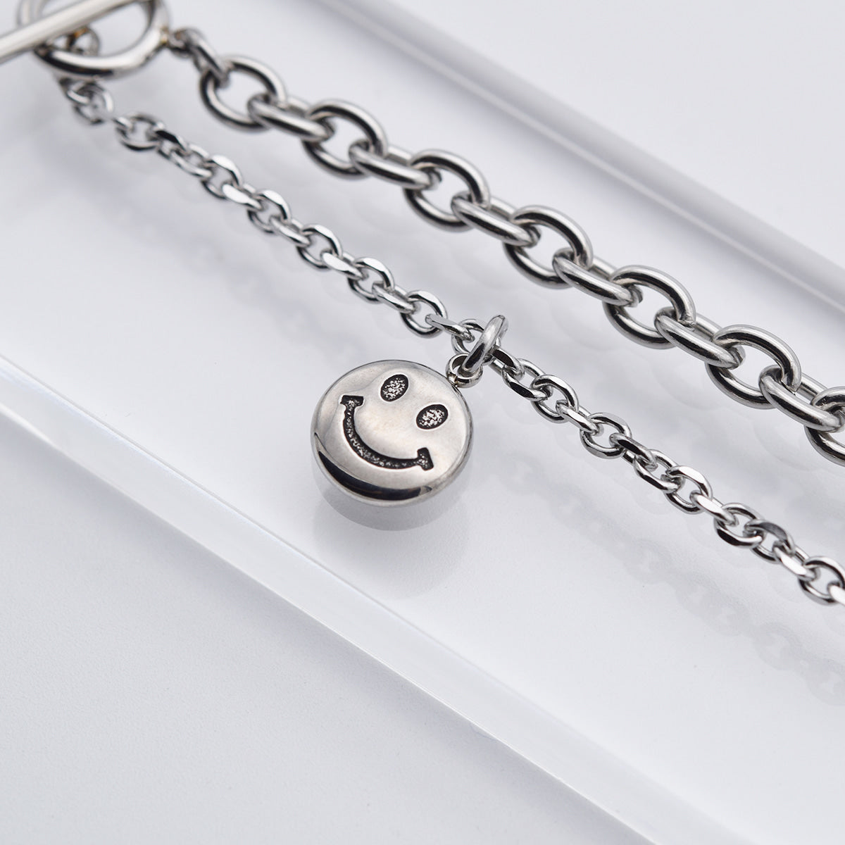 [全サージカル]アンバランススマイルチェーンブレスレット リンクチェーン