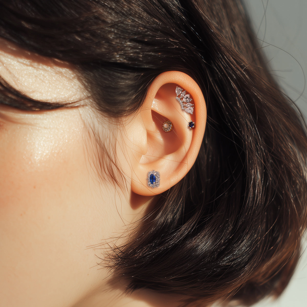 [4個セット][サージカル]シグネチャーブルー ピアスセット16G ボディピアス クラウンカット  ブルージュエル