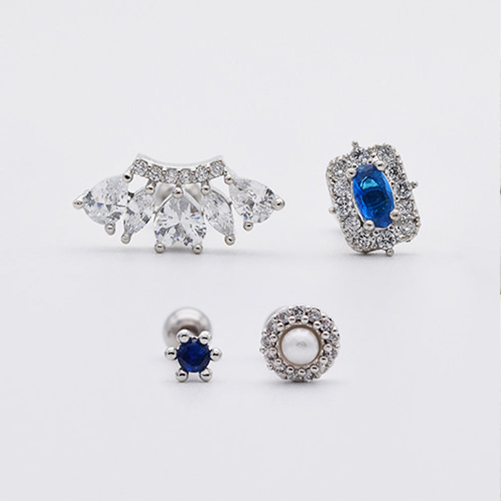 [4個セット][サージカル]シグネチャーブルー ピアスセット16G ボディピアス クラウンカット  ブルージュエル