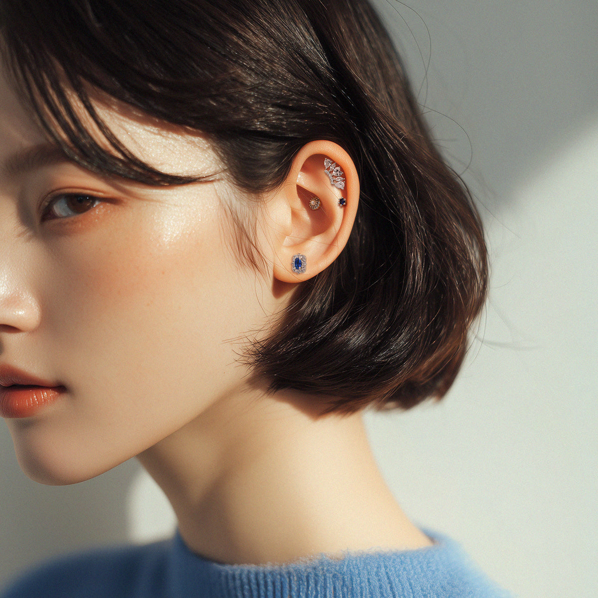 [4個セット][サージカル]シグネチャーブルー ピアスセット16G ボディピアス クラウンカット  ブルージュエル