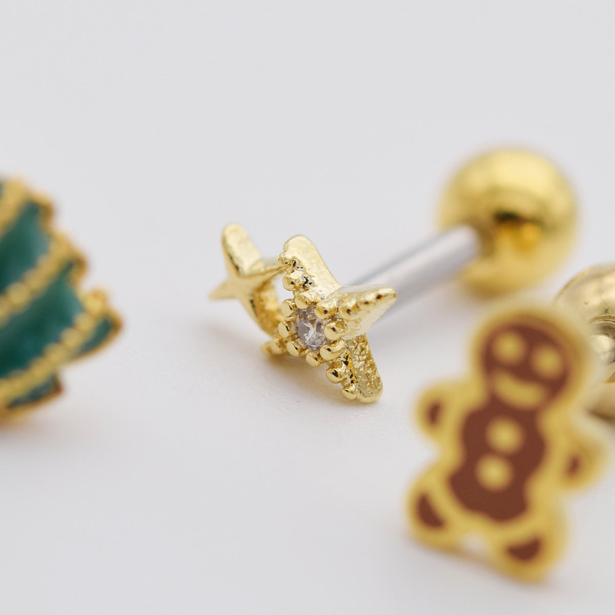 [ชุด 5 ชิ้น] [ผ่าตัด] ชุดเจาะรูปไอศกรีมถั่ว 16G เจาะร่างกาย เจาะหลัง เจาะกระดูกอ่อน 