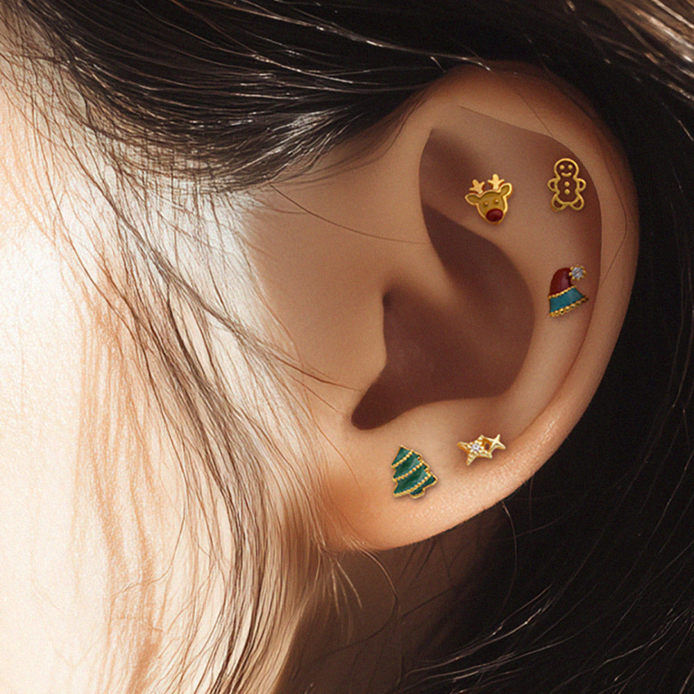 [ชุด 5 ชิ้น] [ผ่าตัด] ชุดเจาะรูปไอศกรีมถั่ว 16G เจาะร่างกาย เจาะหลัง เจาะกระดูกอ่อน 