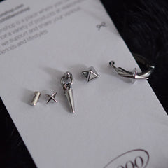 [5個セット][サージカル]メタリック ループ ピアスセット16G ボディピアス スパイク＆スタッズ メタル