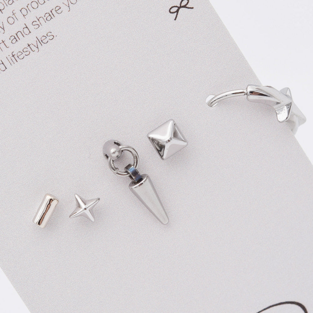 [5個セット][サージカル]メタリック ループ ピアスセット16G ボディピアス スパイク＆スタッズ メタル