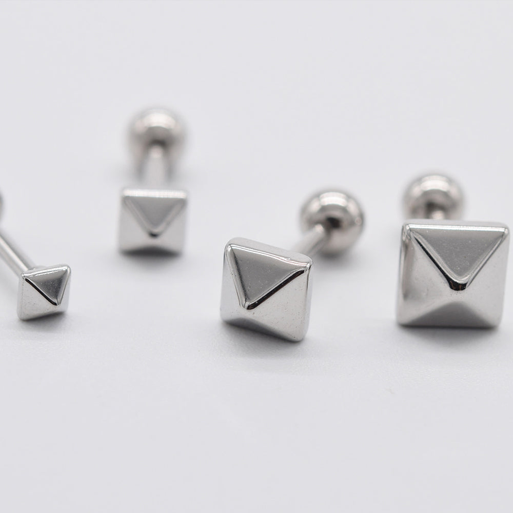 [全サージカル]スクエアスタッズ バーベルピアス 16G ピラミッドスタイル バーベルピアス 316L
