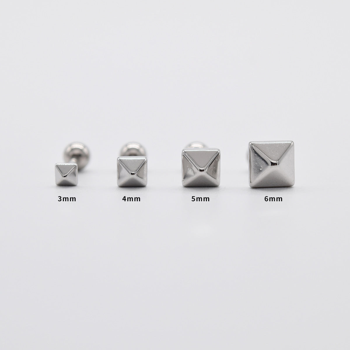 [全サージカル]スクエアスタッズ バーベルピアス 16G ピラミッドスタイル バーベルピアス 316L