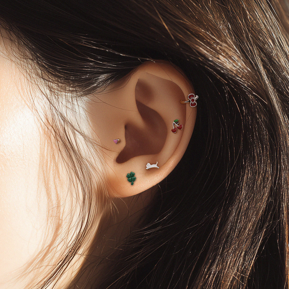 [全サージカル]チェリーハート スター  バーベル ピアス (2Type) 16G ボディピアス キャッチ さくらんぼ ピアス