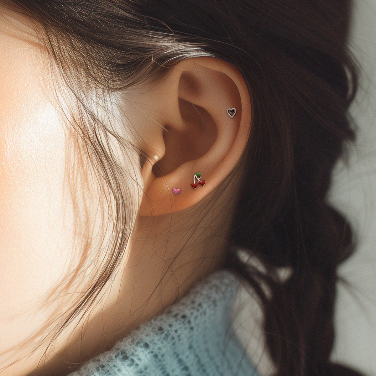 [全サージカル]チェリーハート スター  バーベル ピアス (2Type) 16G ボディピアス キャッチ さくらんぼ ピアス