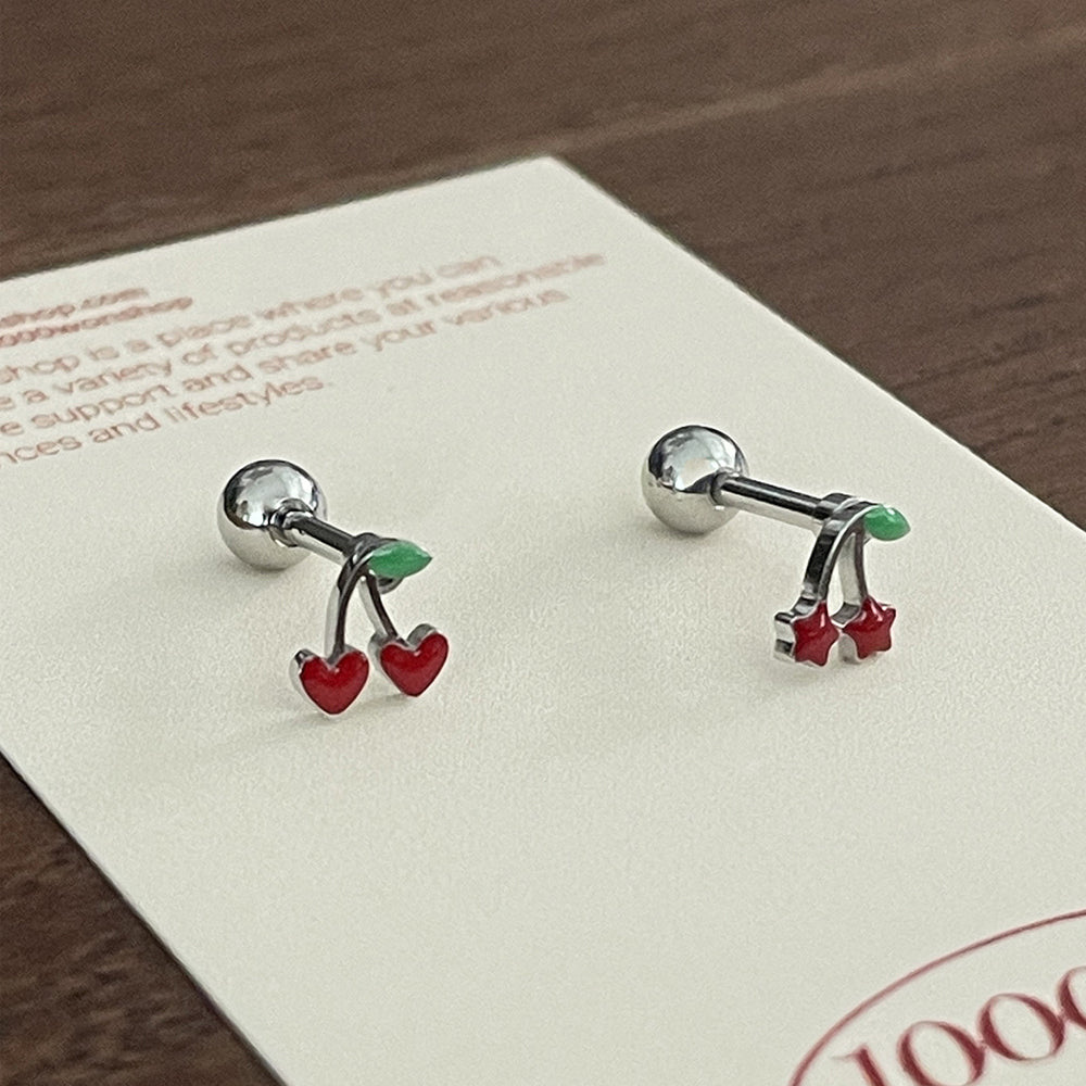 [全サージカル]チェリーハート スター  バーベル ピアス (2Type) 16G ボディピアス キャッチ さくらんぼ ピアス