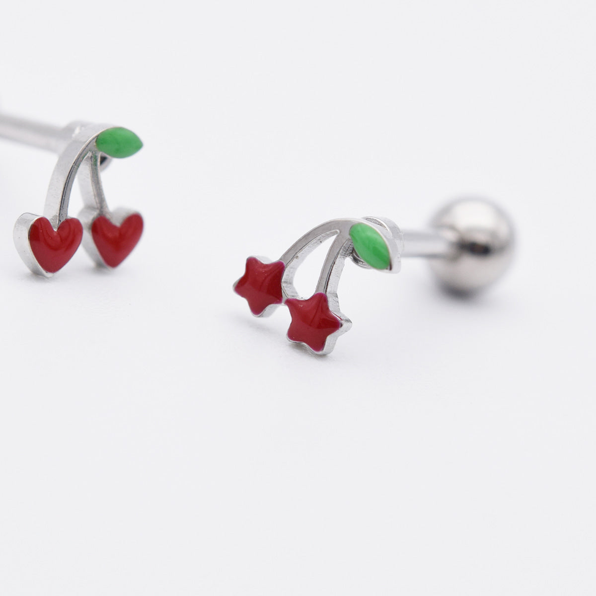 [全サージカル]チェリーハート スター  バーベル ピアス (2Type) 16G ボディピアス キャッチ さくらんぼ ピアス