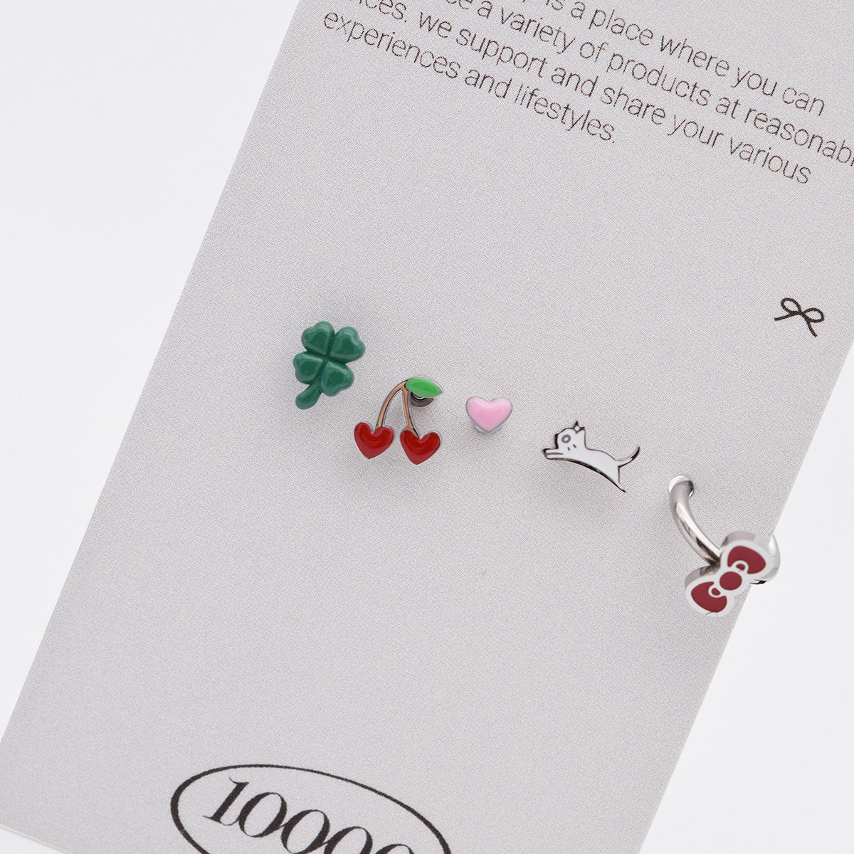 [5個セット][サージカル]スイートモチーフ ピアスセット16G ボディピアス ハート チェリー リボン 可愛い ミニ