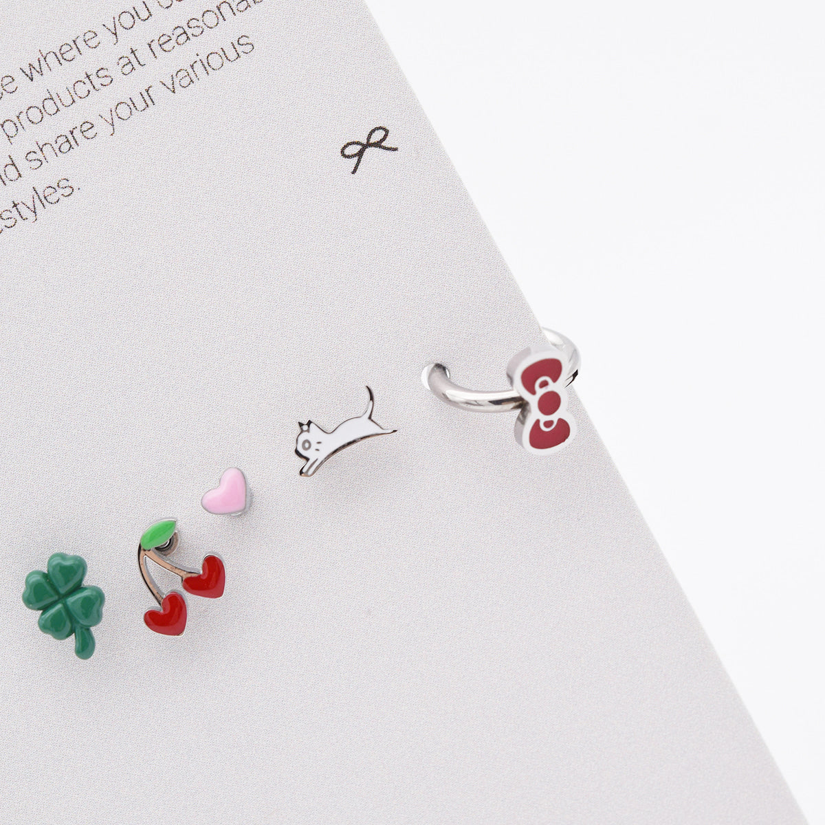 [5個セット][サージカル]スイートモチーフ ピアスセット16G ボディピアス ハート チェリー リボン 可愛い ミニ