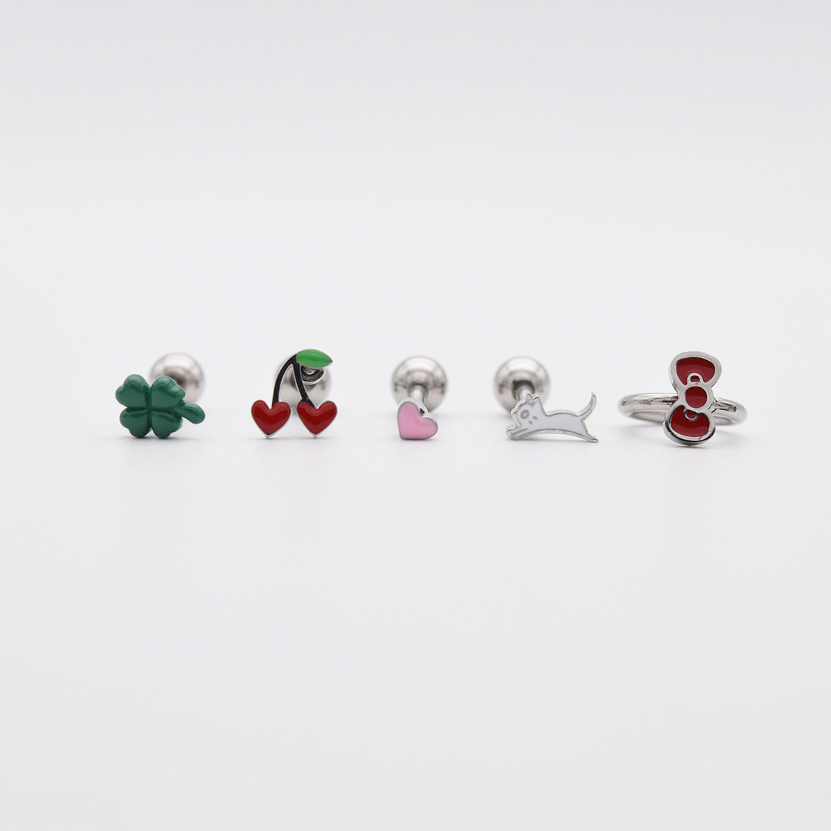 [5個セット][サージカル]スイートモチーフ ピアスセット16G ボディピアス ハート チェリー リボン 可愛い ミニ