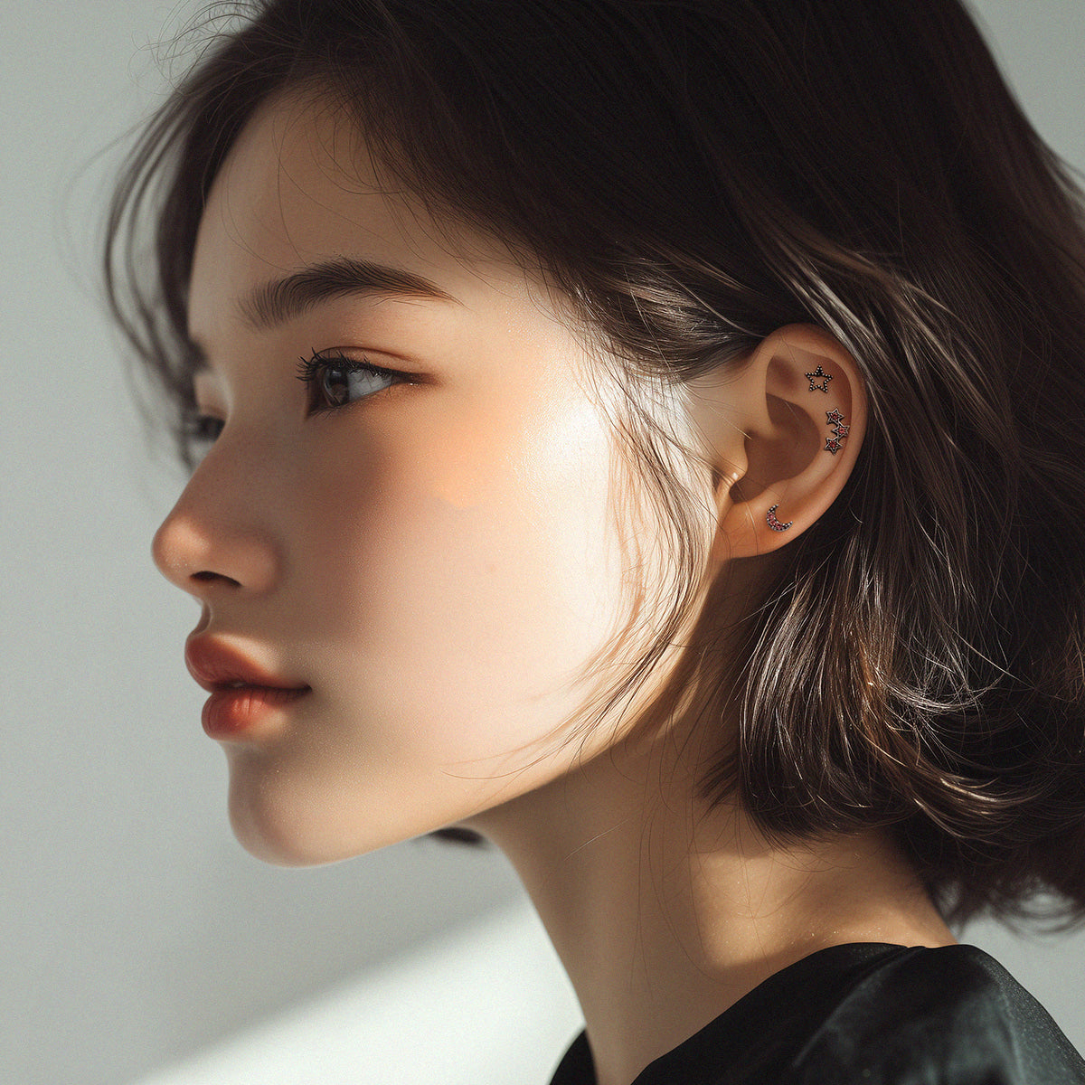 [サージカル]アンティークライン スター ムーン バーベルピアス 星 月 ボディピアス 16G 軟骨ピアス