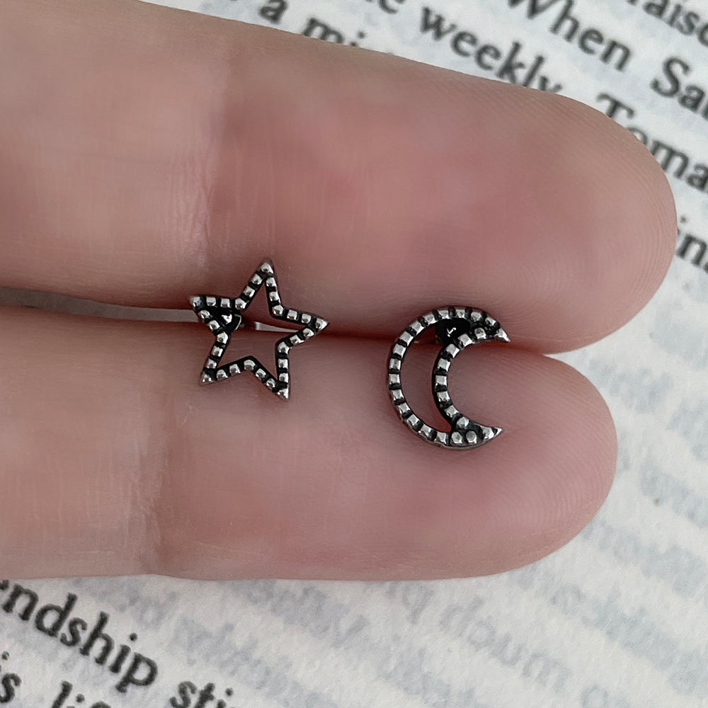 [サージカル]アンティークライン スター ムーン バーベルピアス 星 月 ボディピアス 16G 軟骨ピアス